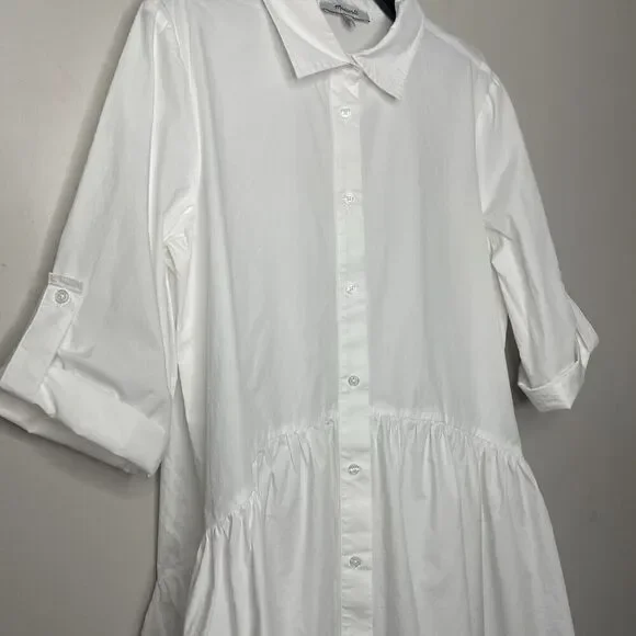 MADEWELL Shirt Dress Women XS Button Front Mini Cotton Poplin Crisp White NS126 - Picture 6 of 13
